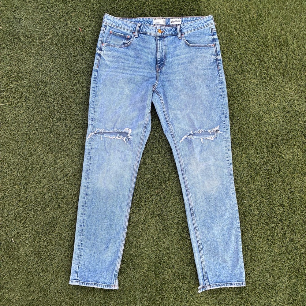 Asos Slim Mens 36x32 Distressed Knee Light Wash Denim Jeans Faded Y2K Slim Faded